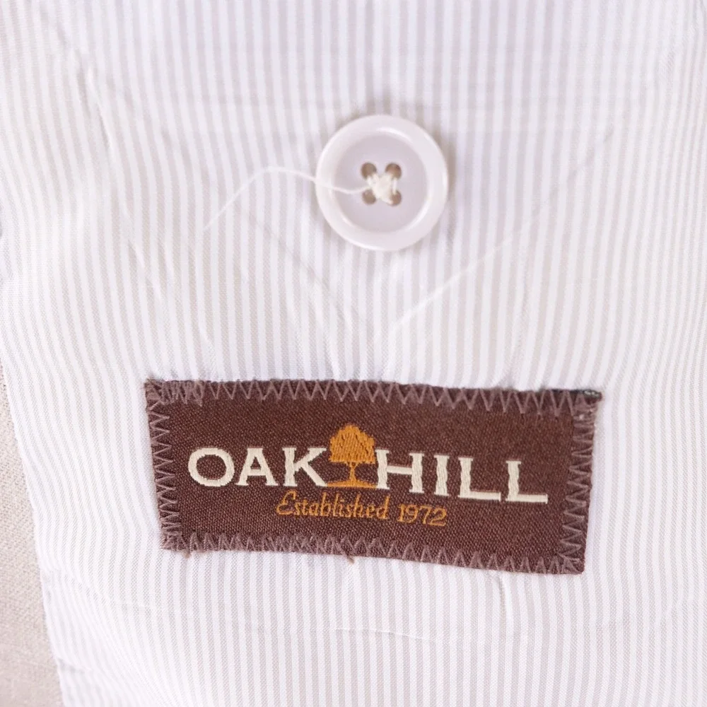 Oak Hill Mens 54L Linen Blend Blazer Tan Khaki Two Button Sport Coat Jacket